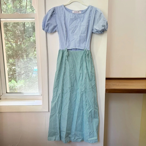 Lisa Says Gah Luna Striped Midi Dress Blue Green - Picture 10 of 17